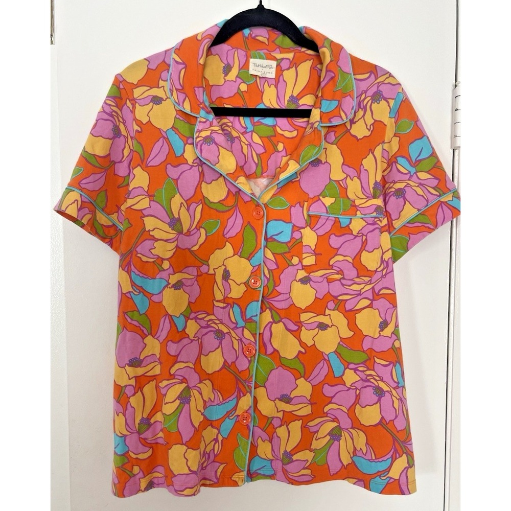 Bedhead PJs x Trina Turk Pajama Top L Small Button Front Cotton Floral Mod